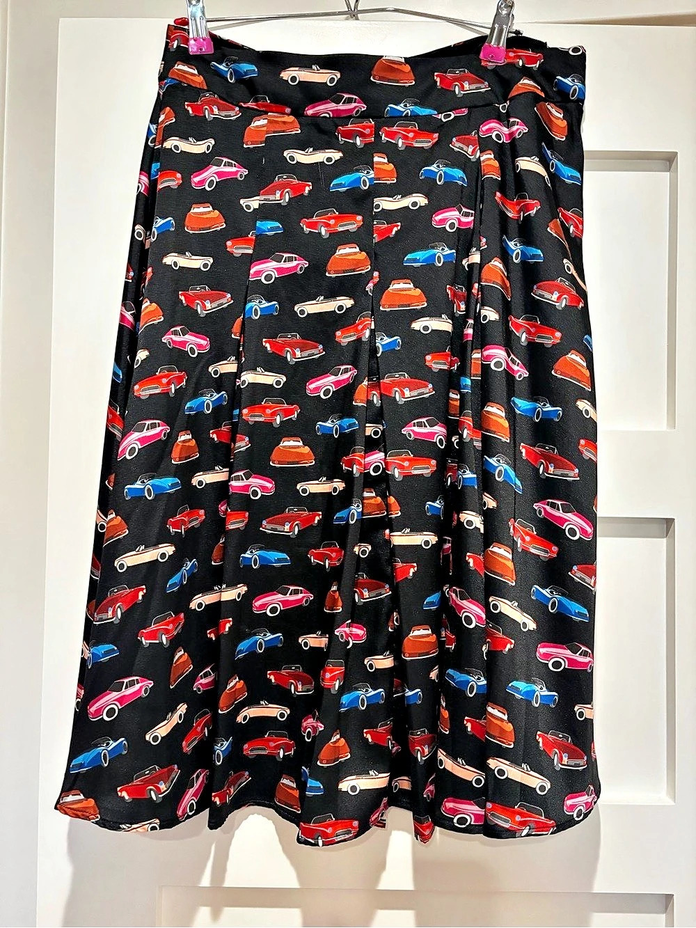 Kate Spade Car Print Full Skirt in Black & Red Size 10 NWT